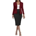 thumbnail image 3 of Jinhomg Women's Fashion Suits Dressy Casual Open Front Single Breasted Blazers with Bodycon Pencil Skirt 2 Piece Color Block Business Sets Wine XXL, 3 of 6