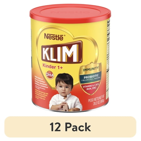 (12 pack) Nestle Klim Kinder 1+ Powder Immunity Probiotic Toddler Milk Beverage Mix with Vitamins A, C, D, Iron & Zinc, 28.2 oz Canister