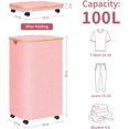 thumbnail image 2 of Pink Hamper with Wheels - 100L Large Laundry Hamper with Lid, Rolling Hamper on Wheels, Collapsible Laundry Basket with Removable Mesh Bag and Bamboo Handle for Easy Carrying, 2 of 7