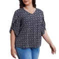 thumbnail image 3 of Asklazy Plus Size Women's Fall Casual 3/4 Ruffled Sleeve Chiffon Blouse Tops for Women,US Size,SX F Navy Blue,2XL, 3 of 8