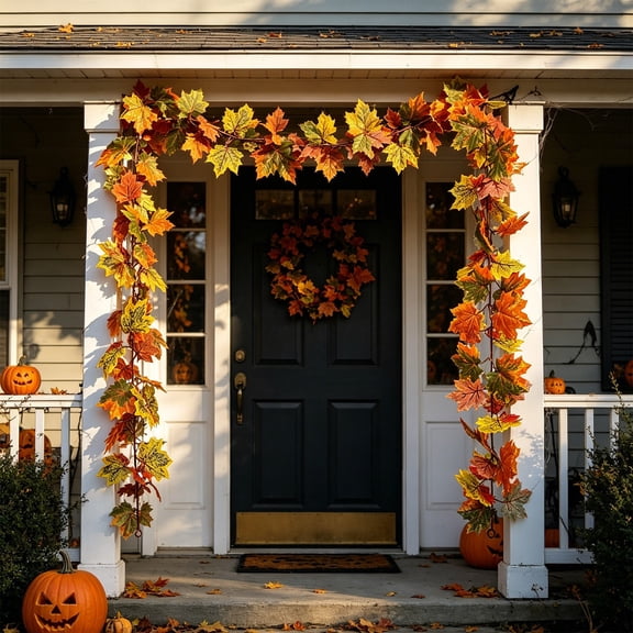 5.58Ft Halloween Garland for Indoor and Outdoor Decoration - Fall Maple Leaf Garland Artificial Fall Vine Thanksgiving Harvest Home Decor
