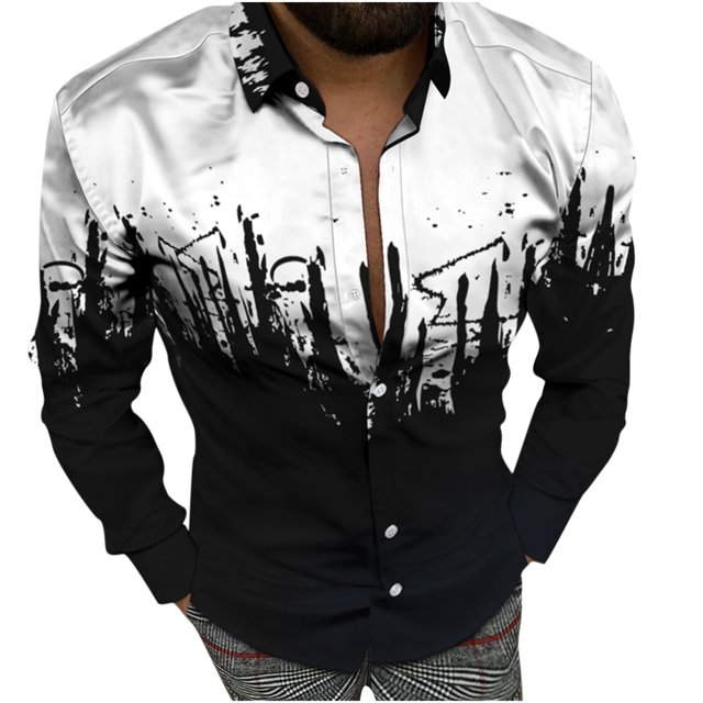 Hombres Casual Botones 3D Digital Stream Color Print Turndown Camisa de cárdigan de manga larga Pompotops oipoqjl28622