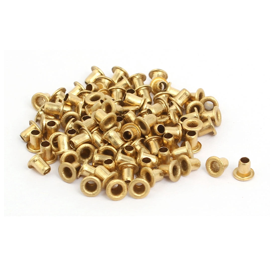 100pcs M2.3 x 3mm Brass Plated Metal Hollow Eyelets Rivets Gold Tone