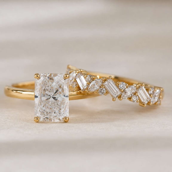 vylahjewellery Unique Radiant Cut Engagement Ring, Mixed Shape Diamond Band with Baguette & Marquise Stones Wedding Ring, Anniversary Ring for Her