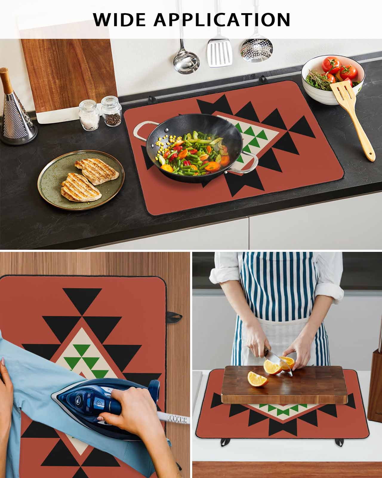 nqOlkjepod Large Induction Cooktop Protector Mat 24"x21", Red Black Green Boho Stove Top Covers for Electric Stove, Farmhouse Vintage Abstract Geometric Stove Burner Cover Mats Stove Cover