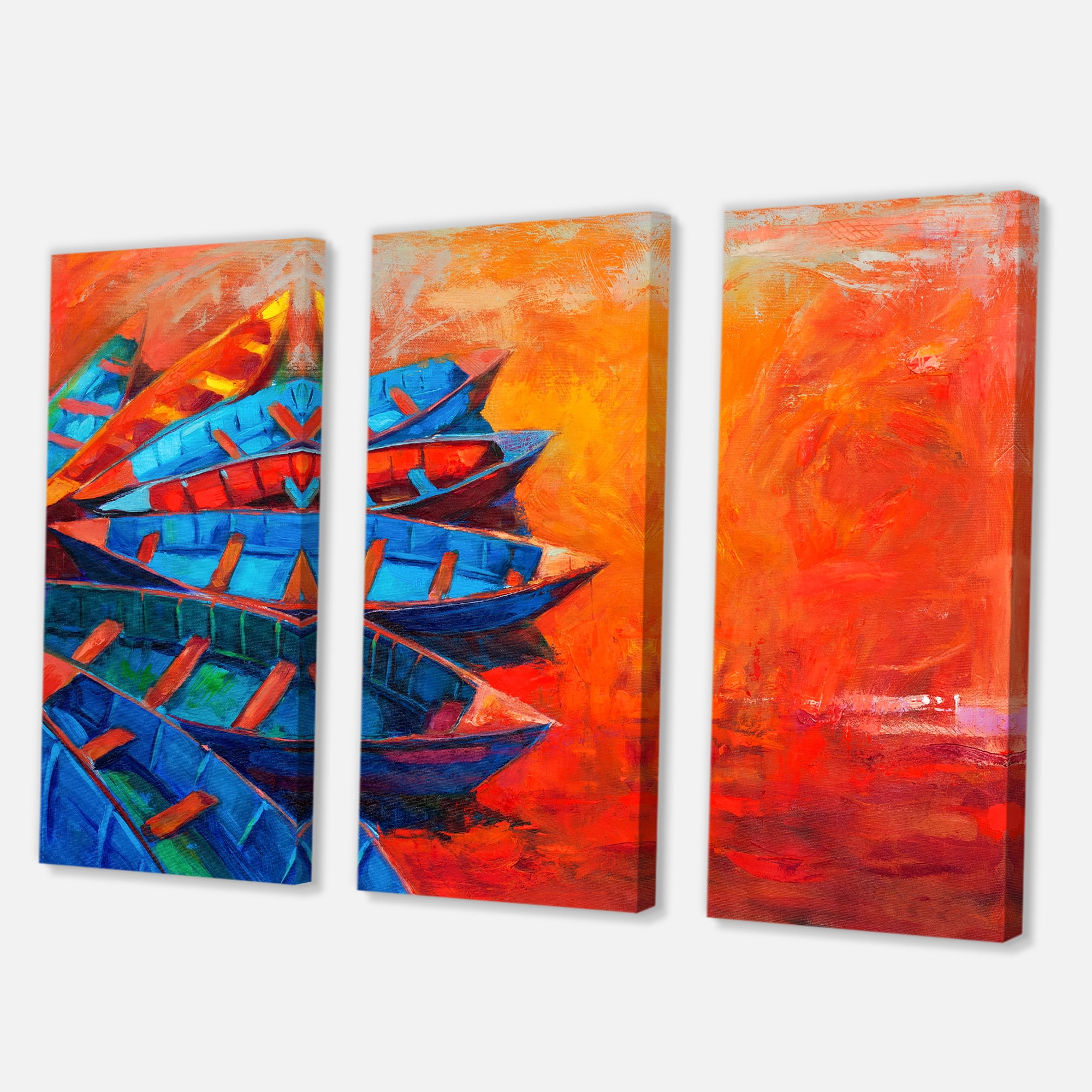 Designart ' Boats During Warm Sunset Resting On The Water V ' Nautical & Coastal Canvas Wall Art Print