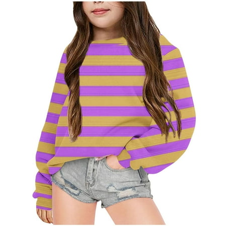 

Erwazi Toddler Girls Crewneck Sweatshirts Kids Fashion Striped Colorblock Pullover Long Sleeve Top Clothes for 1-11 years
