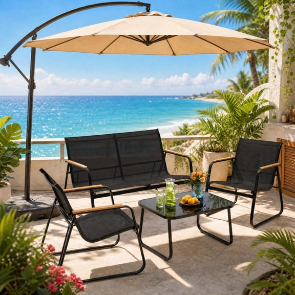 Patio Furniture Set on Sale, Asofer 4-Piece Textilene Outdoor Bistro Set with 2 Rocking Chair for Lawn, Garden, Poolside (Black)