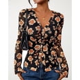 thumbnail image 2 of BTFBM Button Down Shirts for Women Spring Boho Tops V Neck Long Sleeve Blouses Ruched Mesh Fitted Fall Fashion, 2 of 7