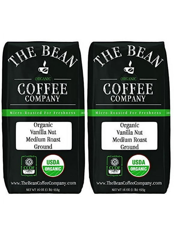 The Bean Coffee Company Organic Vanilla Nut, Medium Roast, Ground, 16-Ounce Bags (Pack of 2)