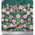 thumbnail image 2 of Soimoi Green Poly Georgette Fabric Flowerpecker & Floral Panel Print Fabric by Yard 42 Inch Wide, 2 of 5