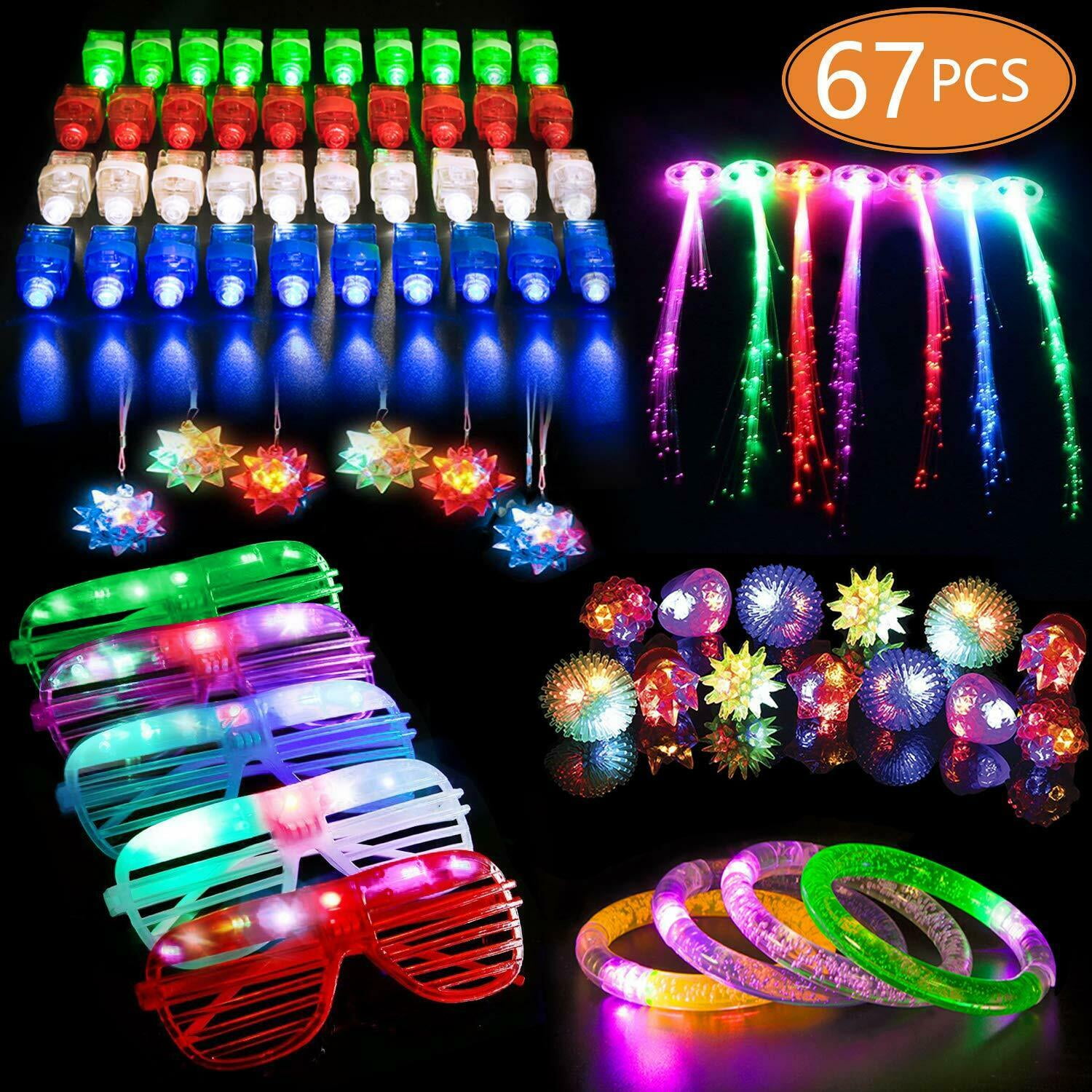 100 8" Glow Sticks Bracelets+40 LED Finger Lights Neon Party Favors Color Kids 