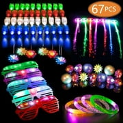 Toner Depot Glow in the Dark Multi-color Solid Print LED Light Up Toys Party Favors, 67 Count