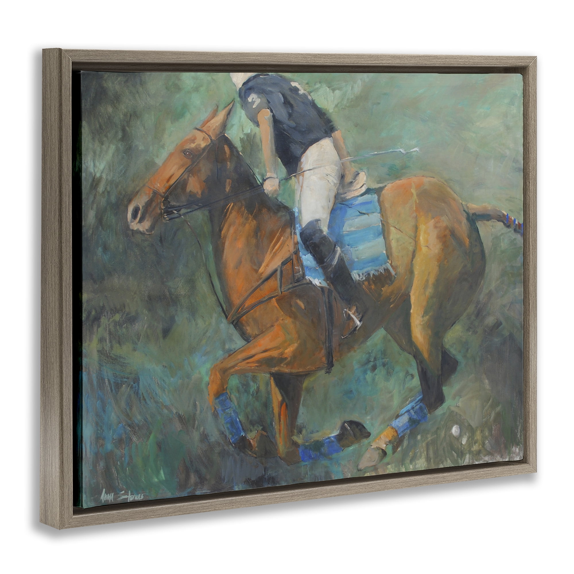 Stupell Industries Polo Rider in Dynamic Motion Brown Framed Floater Canvas Wall Art, design by Jadei Graphics