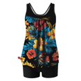 thumbnail image 6 of VISALY Tankini Swimsuits for Women Tankini Bathing Suits Two Piece Flower Graphic Swim Tank Top with Boyshorts Tummy Control Bathing Suits Flowy Swim Tops with Boy Shorts Swimwear Black L, 6 of 7