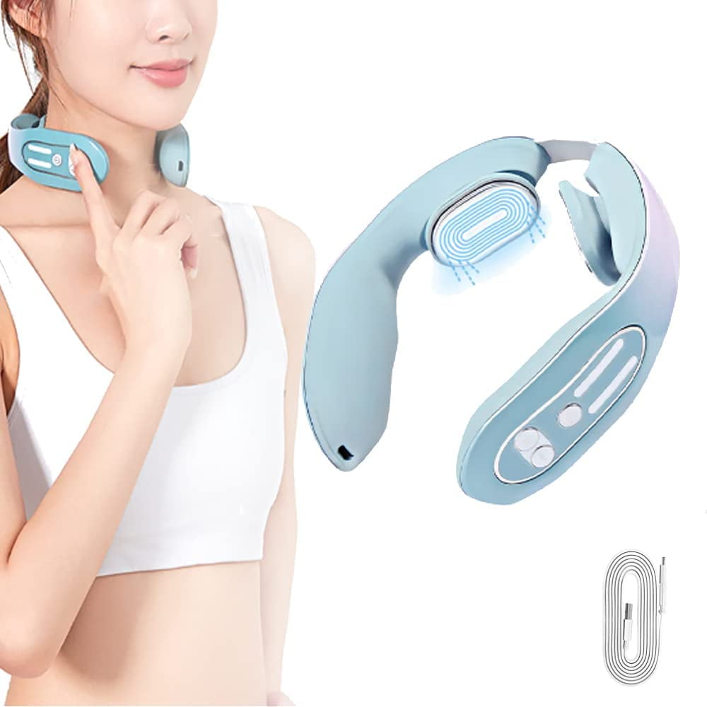 uywapvt EMS Neck Massager with Heat,Acupoints Lymphvity Massage Device,Pain Relief Electric Pulse Shoulder Massager with 12 Levels Smart Heated Neck