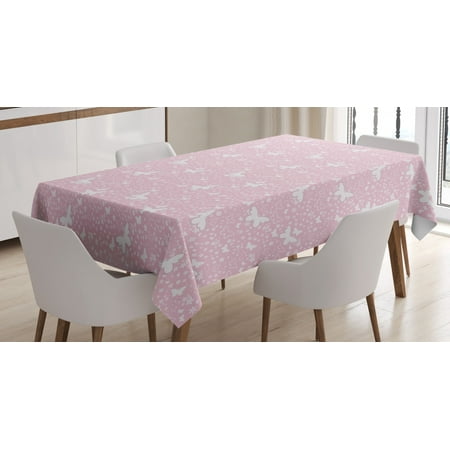 

Butterfly Tablecloth Butterfly Silhouettes on Flowered Soft Background Ornamental Design Nature Rectangular Table Cover for Dining Room Kitchen 60 X 84 Inches Pale Pink White by Ambesonne