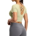 thumbnail image 5 of Women's Short Sleeve Crop Shirts Scoop Neck Slim Fit Strappy Open Back Criss Cross Jersey Summer Activewear, Workout Yoga Pilates Athletic Fitness Running Tops, 5 of 7