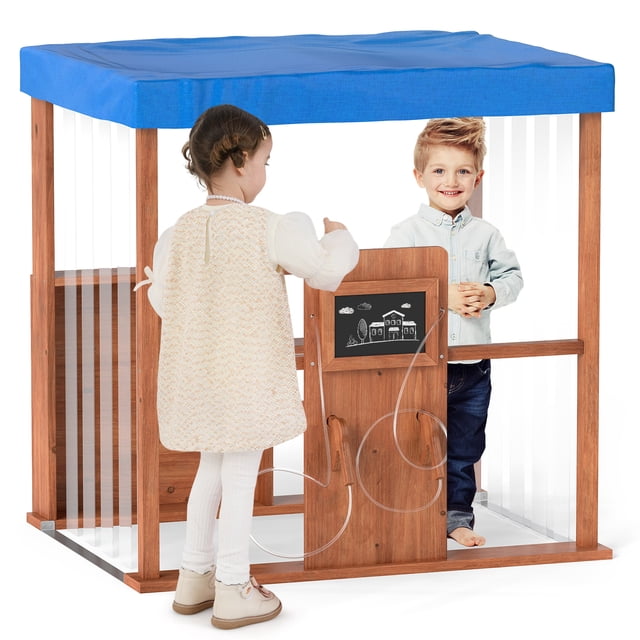 Gymax Maisonnette de Jeu pour Enfants avec Pistolets de Ravitaillement en Gaz, Tableaux à Craie et Étagères de Rangement