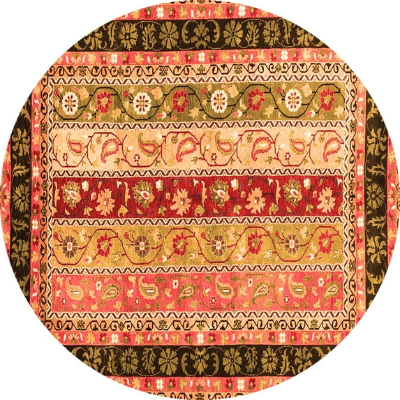 Ahgly Company Indoor Round Abstract Orange Contemporary Area Rugs, 8' Round