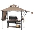thumbnail image 2 of Towallmark 8' x 5' Grill Gazebo with Adjustable Side Awnings – Double-Tier Vented Roof, Heavy-Duty Steel Frame, Fire-Resistant, Includes 2 Side Shelves, LED Lights & Storage Hooks, khaki, 2 of 9