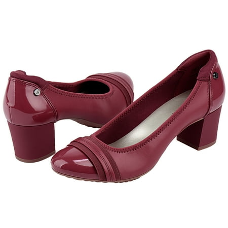 

Women Round Toe Mid Chunky Block Heel 2 Inch Pumps Slip On Block Heel Dress Shoe
