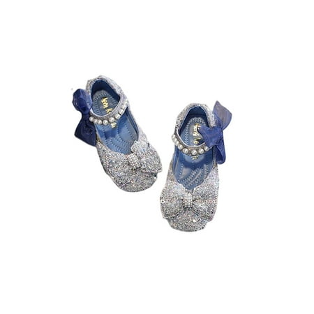 

Colisha Girl s Flats Comfort Mary Jane Sandals Bowknot Dress Shoes Wedding Lightweight Princess Shoe Ankle Strap Blue 7C