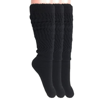 

Fitness Slouch Socks Knee High Cotton Black Socks 3 Pairs Size 9-11