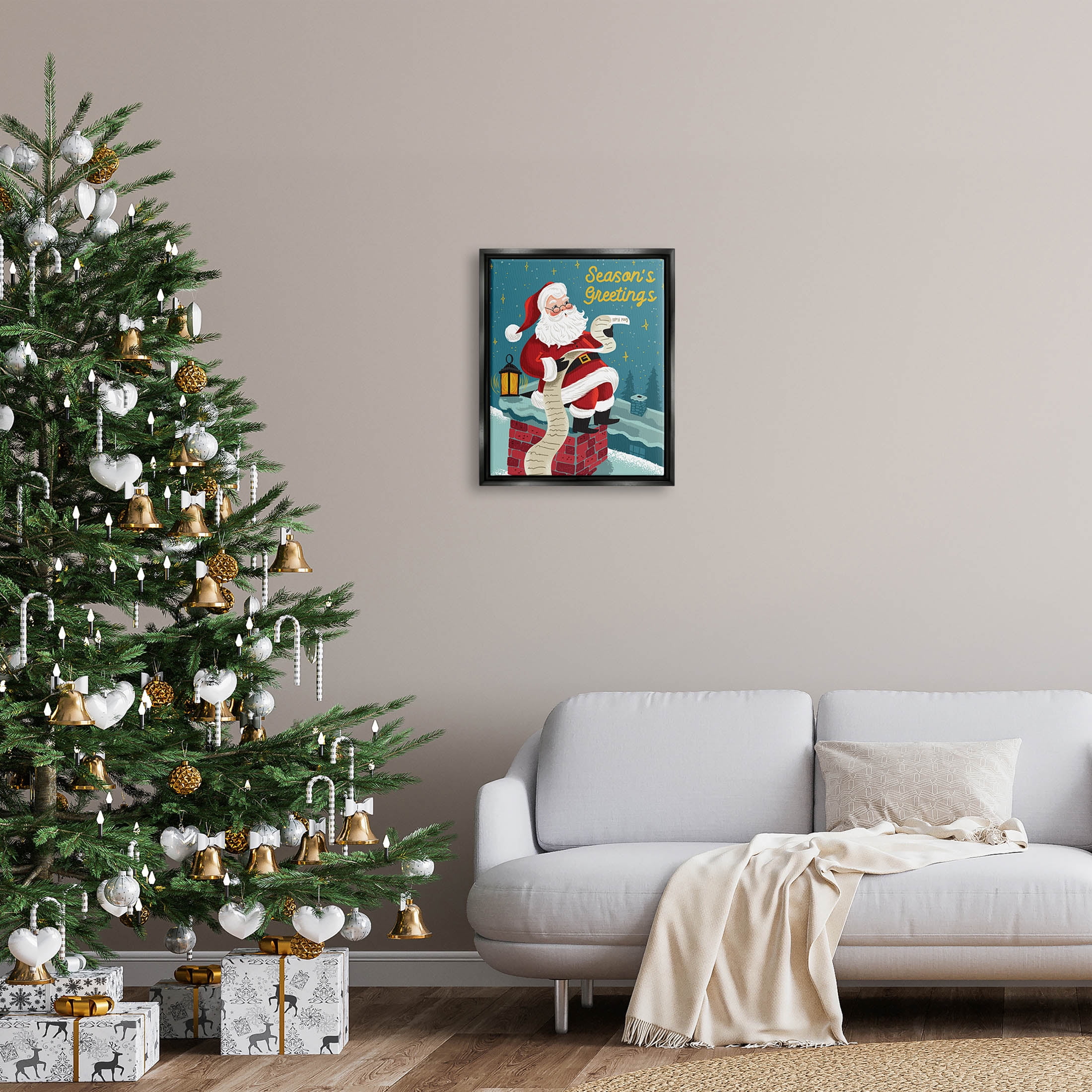 Season's Greetings Santa's List Chimney Holiday Graphic Art Jet Black Framed Art Print Wall Art
