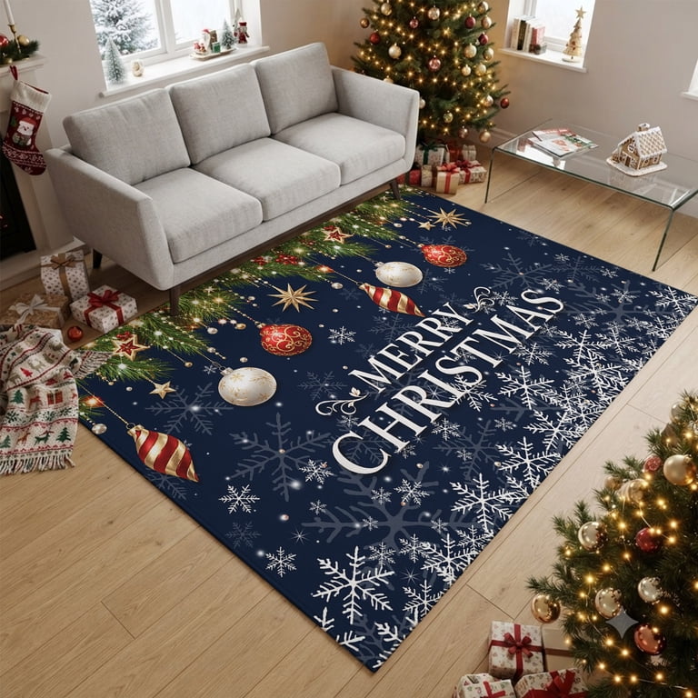 Blue Rug Stock Image 5x7 Area Rugs, Navy Blue Christmas Balls Non-Skid Rubber Backing Large ...