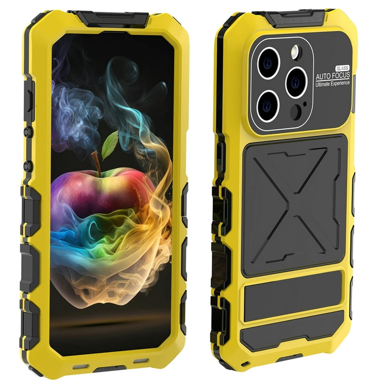 For iPhone 15 Pro Max Case Shockproof Aluminum Built-in Screen Film Rugged  Cover