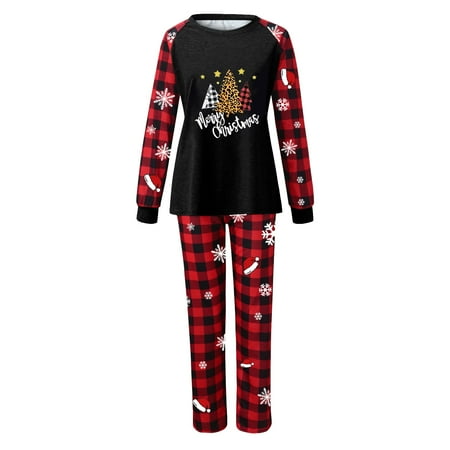 

LEEy-world Christmas Pajamas Adult Matching Family Christmas Pjs Matching Sets Holiday Pajamas For Women/Men/Kids/Couples Printed Long Sleeve Top And Pants Sleepwear Black XL