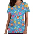 thumbnail image 2 of YOIAVAIOY Sky Blue Short Sleeve Tops for Ladies Fall Summer Vneck Print Loose Fit Work Scrub Kawaii Tops Blouses Shirts Women 2026 XXL, 2 of 5