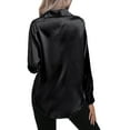thumbnail image 4 of Frontwalk Ladies Tunic Tops Long Sleeve Blouse Lapel Shirts Women Satin Shirt Button Down Black XL, 4 of 5