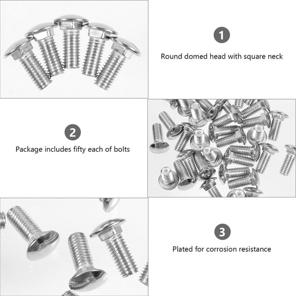 SHINYPASING Carriage Bolts Screws Silver 304 Stainless Steel 50 Pcs