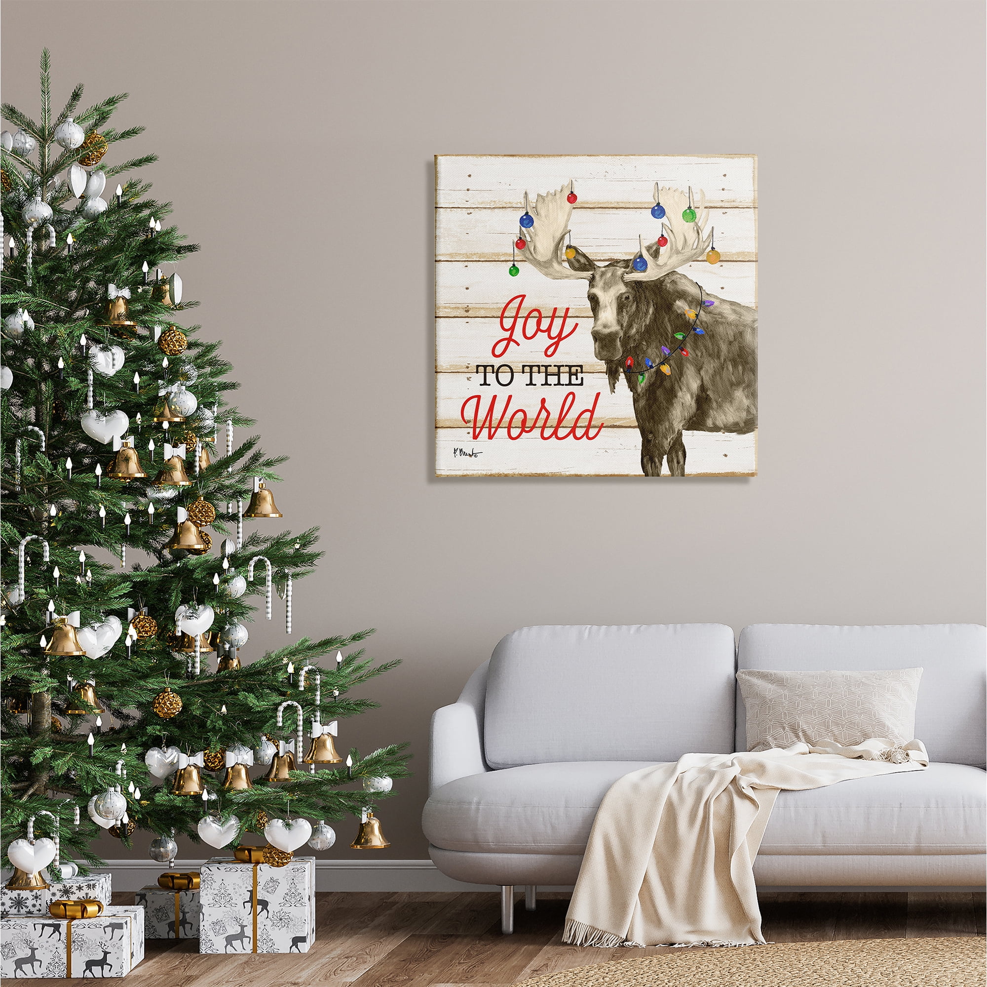Stupell Industries Moose with Festive Lights Holiday Painting Gallery Wrapped Canvas Print Wall Art, 30 x 30