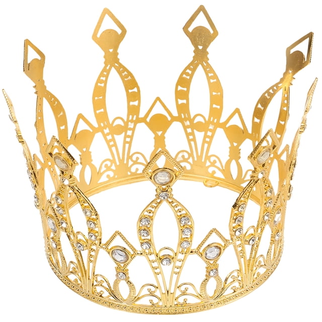 Adornos de corona barroca para tarta, tiara, decoración de postres, tocado de novia (dorado, diamantes de imitación blancos)