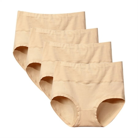 Kopltyrfg 4 Pack Tummy Control Underwear Womens High Waisted Cotton Panties Breathable Full Coverage Postpartum Ladies Briefs Complexion 2XL