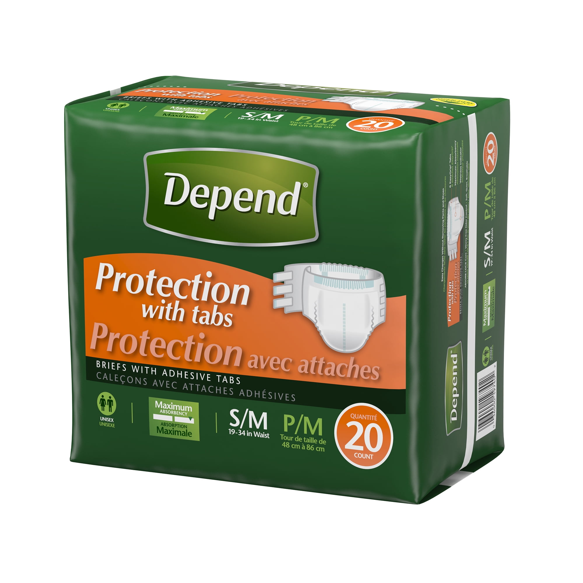 Depend Protection Incontinence Underwear, Unisex, Maximum Absorbency, Small/Medium, 20 Ct, Pack of 4