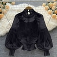 thumbnail image 2 of CLOISE Womens Blouses Dressy Casual Crew Neck Shirt Solid Color Long Sleeve Pullover Lace Backless Fall Winter Clothes, 2 of 8