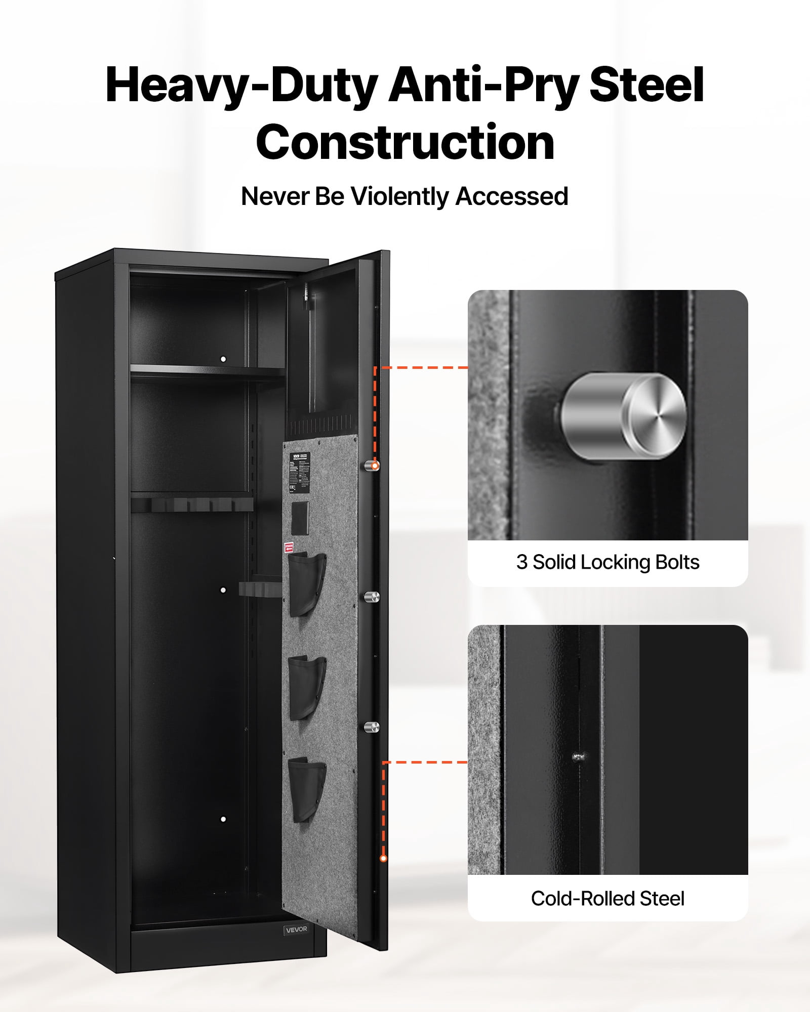 VEVOR 8-10 Gun Safe, Long Gun Cabinet for Rifles and Pistols, Quick Access Fireproof Rifle Safe with 3 Pistol Pockets and Adjustable Racks, Large Digital Cabinet with Fingerprint and Password Lock