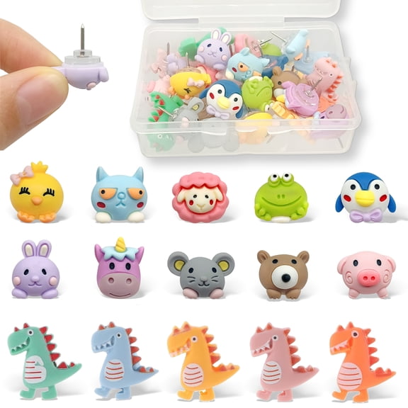 Fun Push Pins for Cork Board Cute Thumb Tacks Decorative Pushpins Funny Mini Animals Thumbtacks for Bulletin Board Wall Office Cubicle Home Decor 30 Pcs