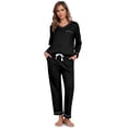 thumbnail image 4 of EA'S SECRET Women's Pajama Set 100% Cotton 2 Piece Lounge Pjs Soft Sleepwear Fall Long Sleeve Long Pant With Pockets(Black,L), 4 of 10