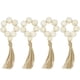 thumbnail image 2 of AURORA TRADE Servilleteros estilo granja con cuentas de madera blanca natural y borlas, 4 unidades, 2 of 7