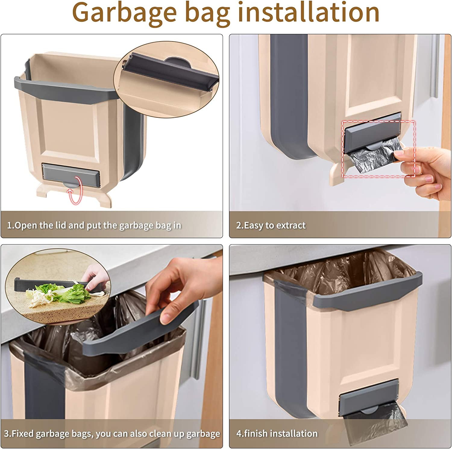 Small Hanging Kitchen Trash Can, Collapsible Mini Garbage Bin for  Cabinet/Car/Bedroom/Bathroom 