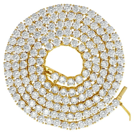 925 Sterling Silver Yellow-tone Mens Womens Unisex 3mm 22 Inch Cubic Zirconia Tennis Chain Necklace for Men