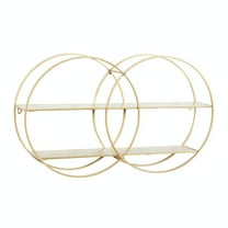 CosmoLiving by Cosmopolitan 30" x 6" Round Overlapping Ring 2-Tier Gold Geometric Wall Shelf with Wooden Shelves