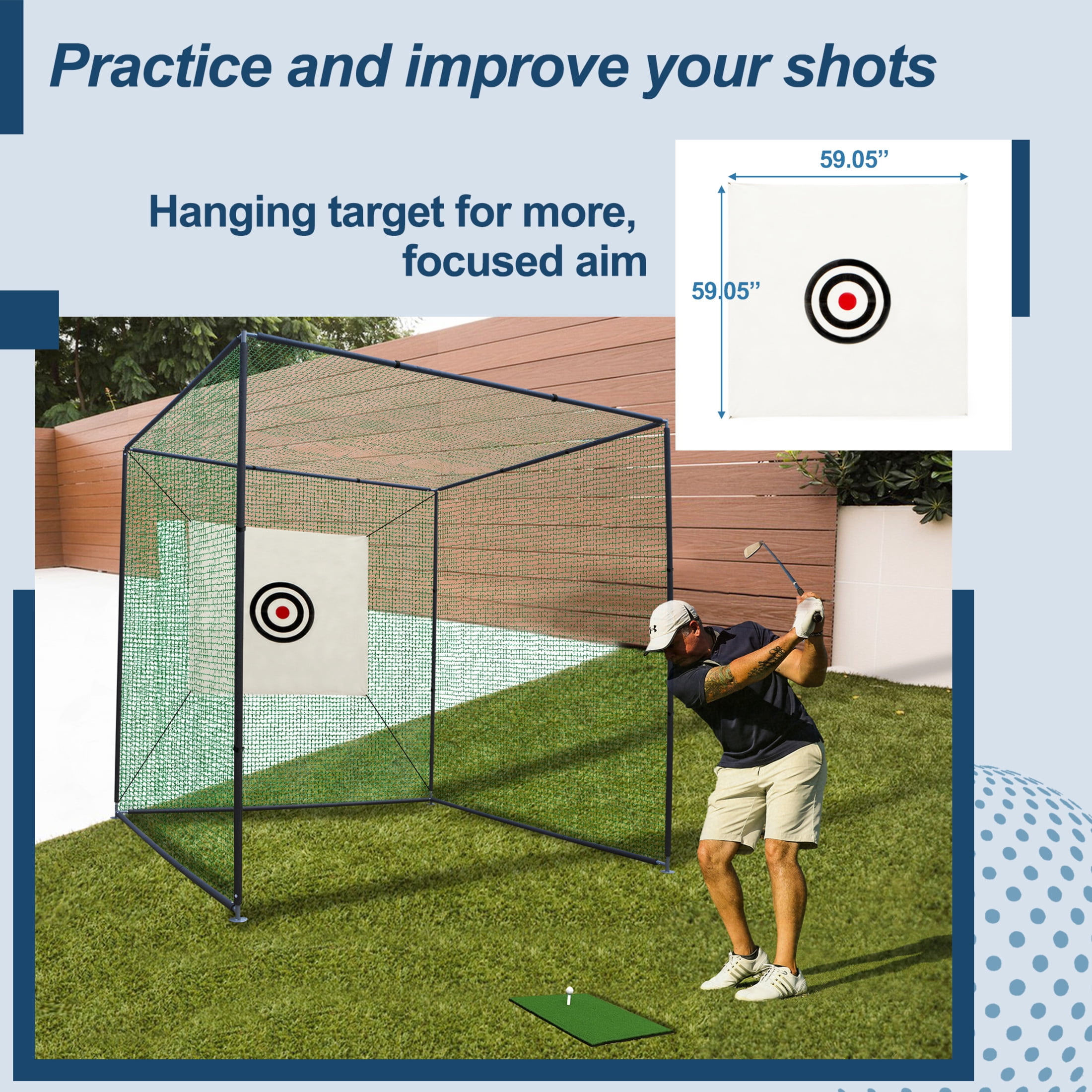 Noble House Golf Practice Net Cage with Metal Frame and Target Cloth, for Indoor Outdoor, Black & Green