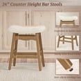 thumbnail image 4 of Carolayne 24 Inch Counter Height Bar Stools Set of 2, Upholstered Saddle Seat with Solid Rubber Wood Legs for Kitchen Island, Cream Linen, 4 of 7