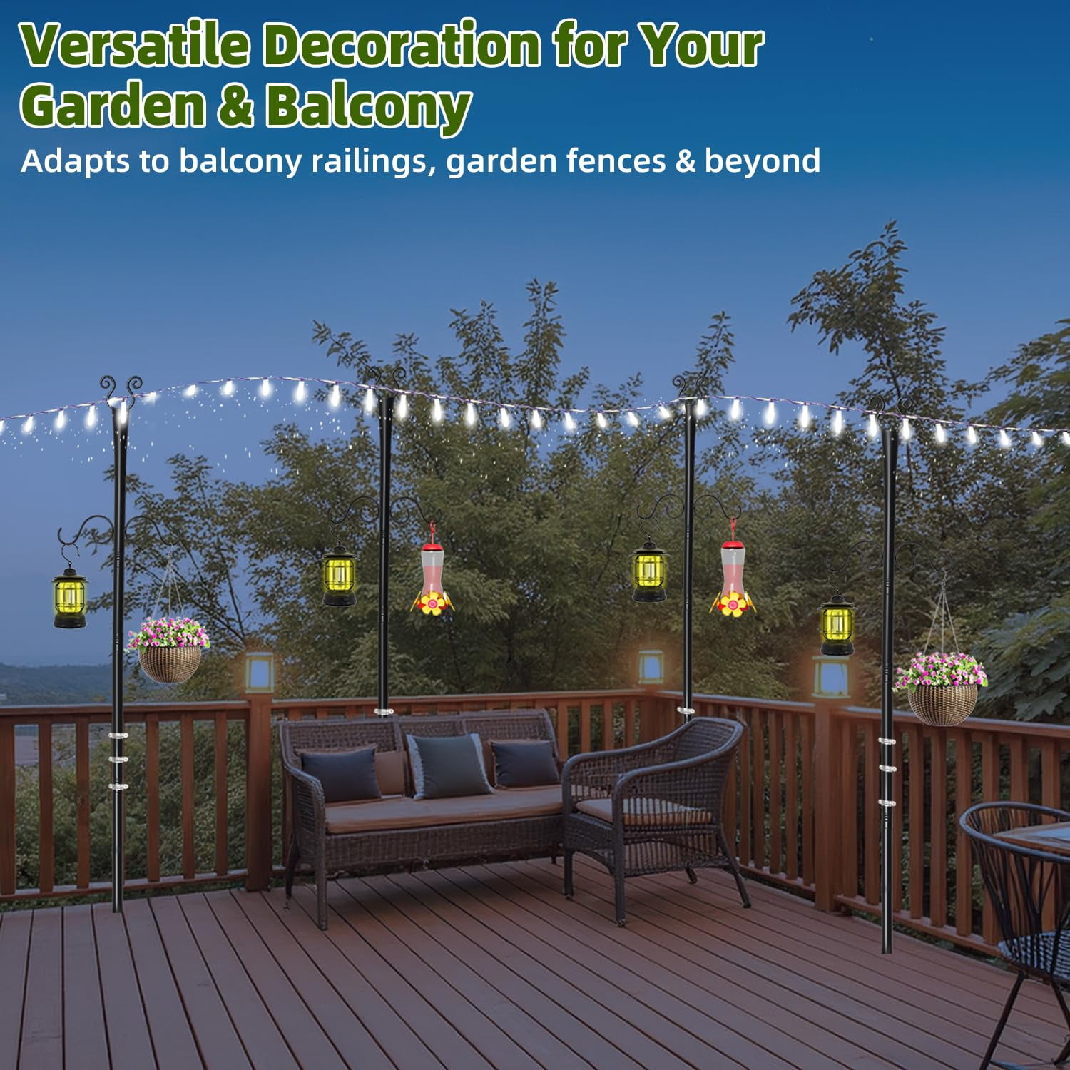 6 Pack 10Ft String Light Poles,Light Poles for Outside String Lights, Heavy Duty Metal String Light Poles for Deck, Outside, Outdoor Lights with Flag Stand